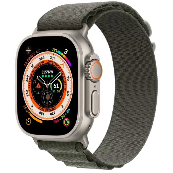 ساعت هوشمند اپل مدل Ultra 49 mm Alpine Loop دارای قابلیت های صفحه نمایش لمسی، کنترل سطح اکسیژن خون، قابلیت مکالمه از طریق بلوتوث بند برزنت