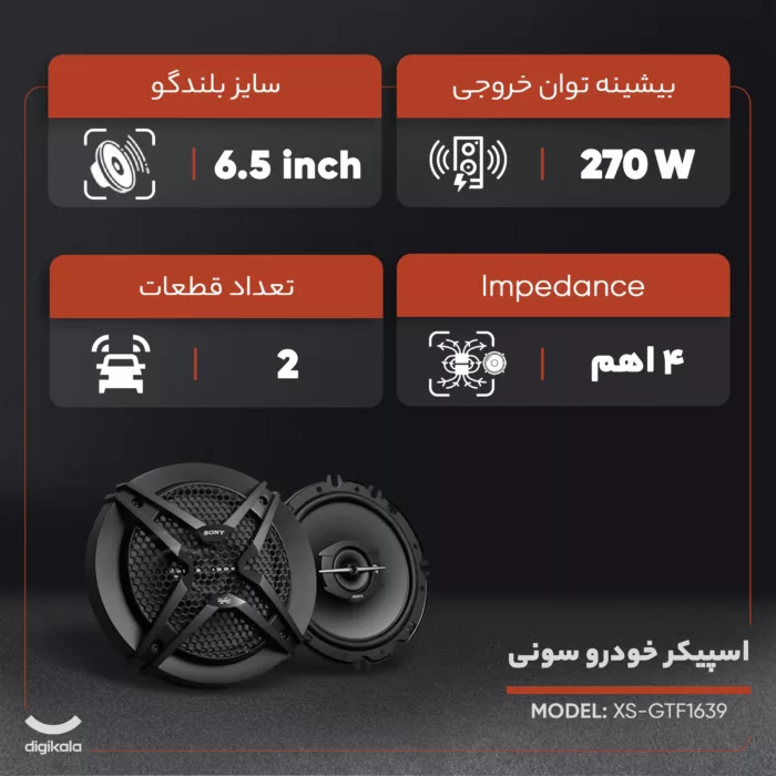 اسپیکر خودرو سونی مدل XS-GTF1639 مجموعه 2 عددی