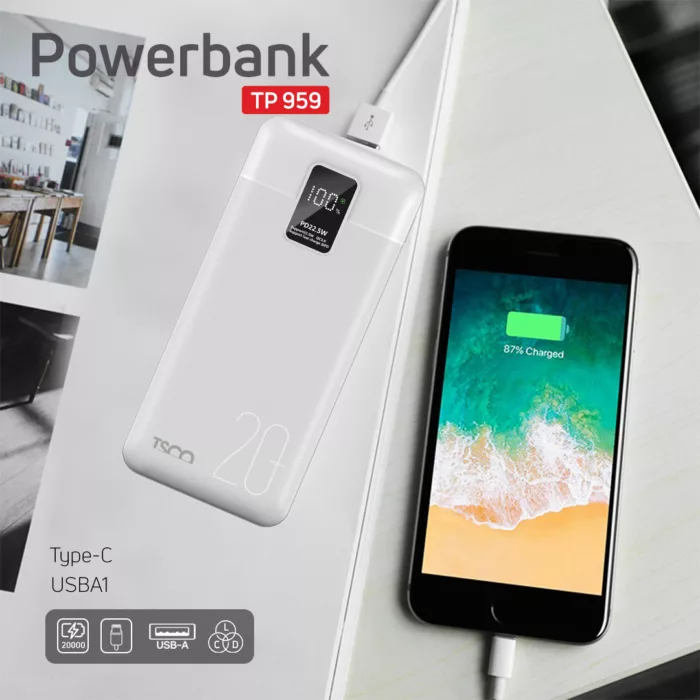 پاوربانک تسکو مدل TP 959 ظرفیت 20000 میلی آمپر ساعت