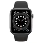 ساعت هوشمند اپل واچ سری 6 مدل 44mm Aluminum Case with Sport silicone Band، صفحه نمایش لمسی 1.78 اینچ با Retina LTPO OLED، سازگار با iPhone 6S به بالا و IOS 14 به بالا، قابلیت مکالمه از طریق بلوتوث، شمارنده ضربان قلب، شتاب‌سنج، گام‌شمار، باتری لیتیوم یونی