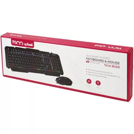 کیبورد و ماوس مخصوص بازی تسکو مدل TKM 8133، سوییچ ممبران ، Full Size، نورپردازی LED RGB