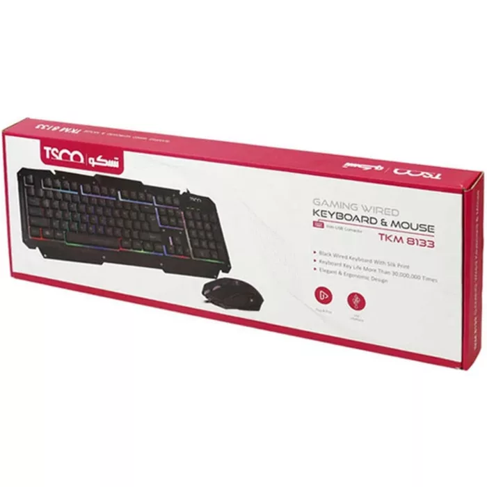 کیبورد و ماوس مخصوص بازی تسکو مدل TKM 8133، سوییچ ممبران ، Full Size، نورپردازی LED RGB