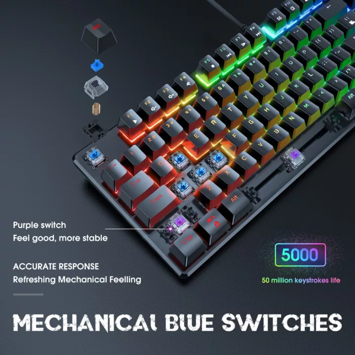 کیبورد مخصوص بازی اونیکوما مدل G27 RGB، مکانیکال سوییچ آبی، Full size، نورپردازی RGB