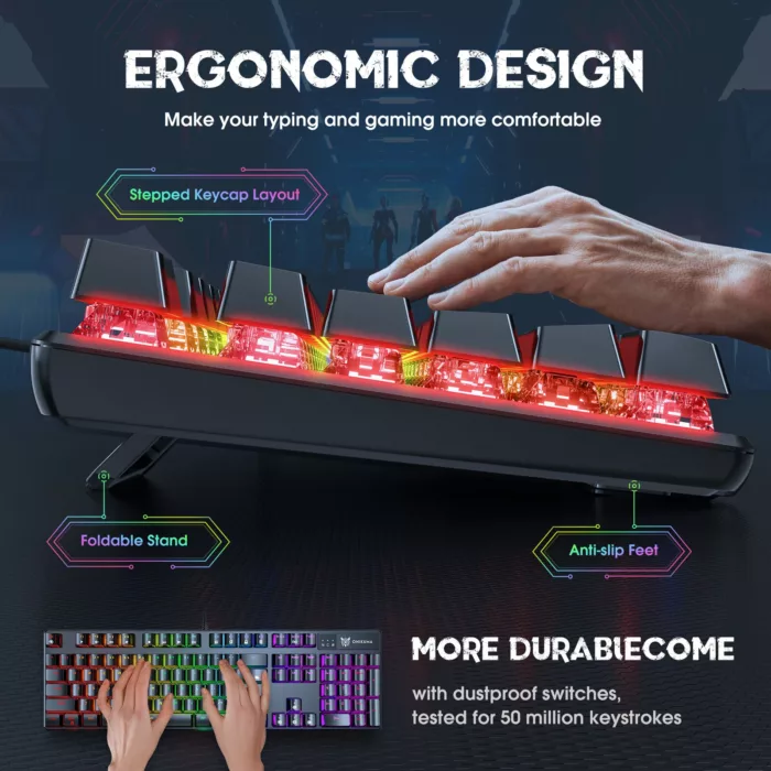 کیبورد مخصوص بازی اونیکوما مدل G27 RGB، مکانیکال سوییچ آبی، Full size، نورپردازی RGB