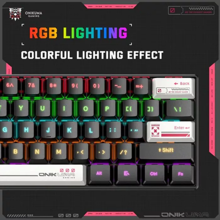 کیبورد گیمینگ اونیکوما مدل G55 RGB، مکانیکال سوییچ قهوه‌ای، Tenkeyless، نورپردازی RGB