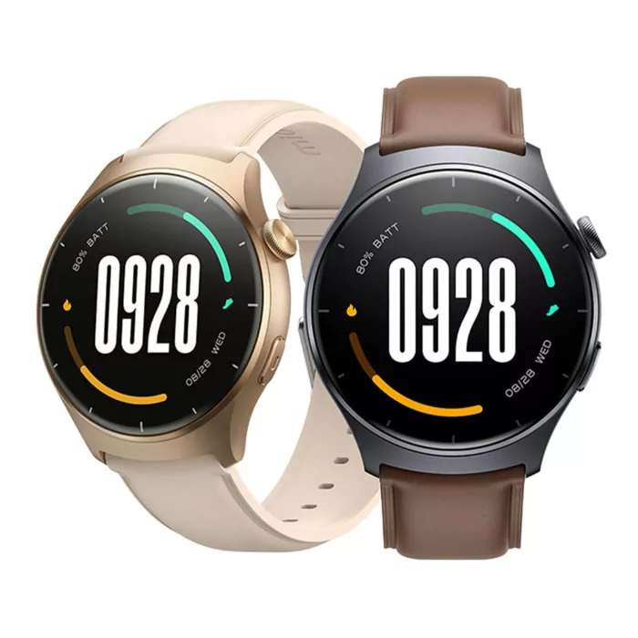 ساعت هوشمند میبرو مدل Watch Lite 3 مناسب برای ورزش، روزمره، رسمی، دارای قابلیت‌های صفحه نمایش رنگی و لمسی، قابلیت مکالمه از طریق بلوتوث، بند چرم، فرم صفحه دایره