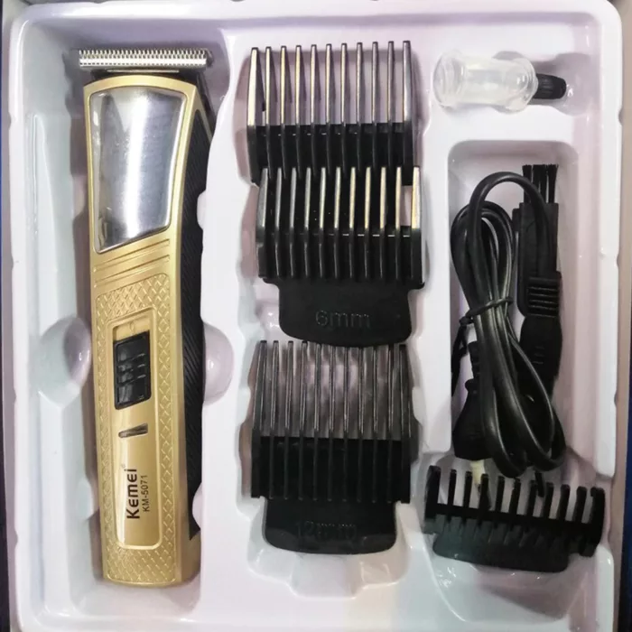 ماشین اصلاح موی صورت کیمی مدل KM-5071، اصلاح به صورت خط زن و حجم زن، طراحی ارگونومیک، منبع انرژی باتری قابل شارژ، تکنولوژی اصلاح به صورت برش مستقیم، مدت زمان شارژ 480 دقیقه و مدت زمان استفاده پس از شارژ 60 دقیقه