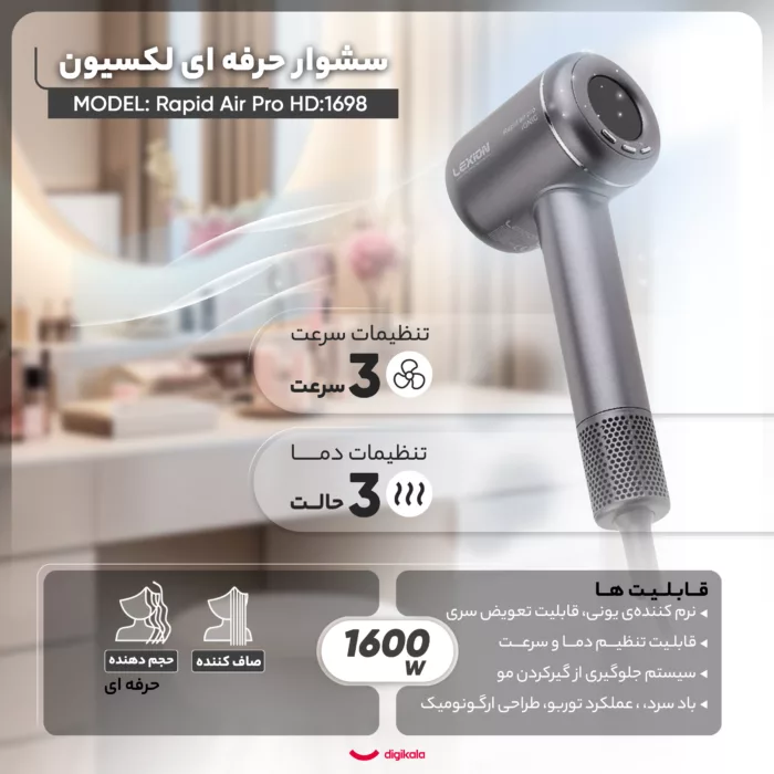 سشوار حرفه ای لکسیون مدل Rapid Air Pro HD:1698